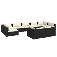 vidaXL 9 Piece Patio Lounge Set with Cushions Black Poly Rattan