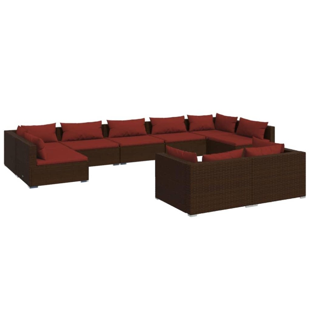 vidaXL 9 Piece Patio Lounge Set with Cushions Brown Poly Rattan