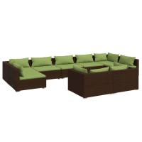 vidaXL 9 Piece Patio Lounge Set with Cushions Brown Poly Rattan