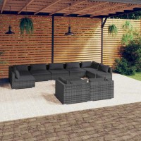 vidaXL 10 Piece Patio Lounge Set with Cushions Gray Poly Rattan