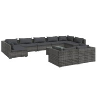 vidaXL 10 Piece Patio Lounge Set with Cushions Gray Poly Rattan