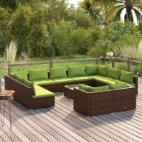 vidaXL 12 Piece Patio Lounge Set with Cushions Brown Poly Rattan