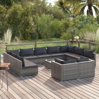 vidaXL 12 Piece Patio Lounge Set with Cushions Gray Poly Rattan