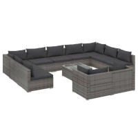 vidaXL 12 Piece Patio Lounge Set with Cushions Gray Poly Rattan