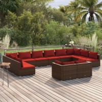 vidaXL 12 Piece Patio Lounge Set with Cushions Brown Poly Rattan