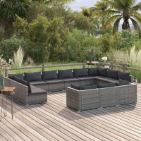 vidaXL 13 Piece Patio Lounge Set with Cushions Gray Poly Rattan