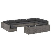 vidaXL 13 Piece Patio Lounge Set with Cushions Gray Poly Rattan