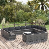 vidaXL 14 Piece Patio Lounge Set with Cushions Gray Poly Rattan