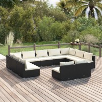 vidaXL 11 Piece Patio Lounge Set with Cushions Black Poly Rattan