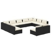 vidaXL 11 Piece Patio Lounge Set with Cushions Black Poly Rattan