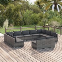 vidaXL 11 Piece Patio Lounge Set with Cushions Gray Poly Rattan