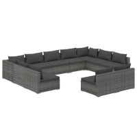 vidaXL 11 Piece Patio Lounge Set with Cushions Gray Poly Rattan