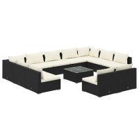 vidaXL 12 Piece Patio Lounge Set with Cushions Black Poly Rattan