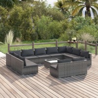 vidaXL 12 Piece Patio Lounge Set with Cushions Gray Poly Rattan