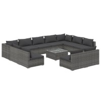 vidaXL 12 Piece Patio Lounge Set with Cushions Gray Poly Rattan