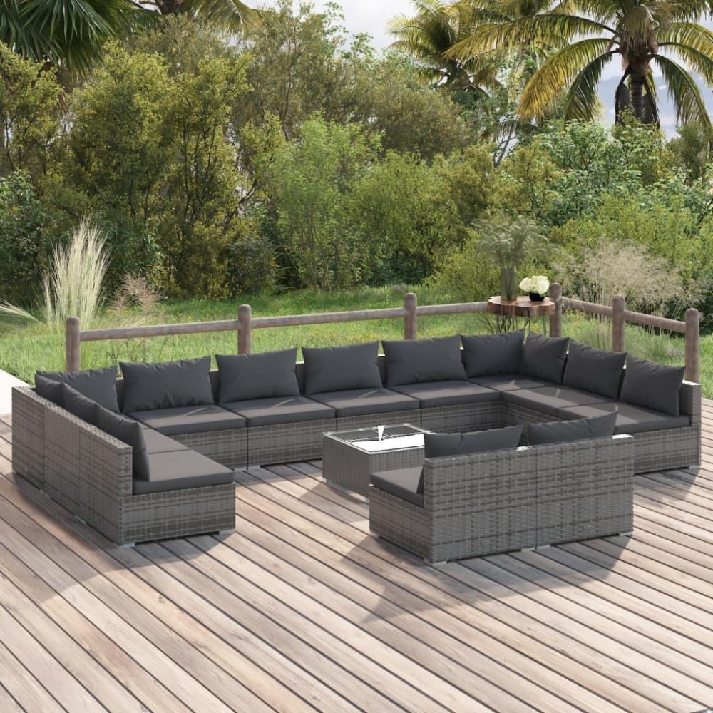 vidaXL 13 Piece Patio Lounge Set with Cushions Gray Poly Rattan