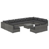 vidaXL 13 Piece Patio Lounge Set with Cushions Gray Poly Rattan