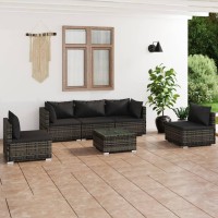 vidaXL 6 Piece Patio Lounge Set with Cushions Poly Rattan Gray