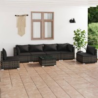 vidaXL 7 Piece Patio Lounge Set with Cushions Poly Rattan Gray