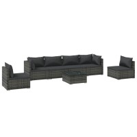 vidaXL 7 Piece Patio Lounge Set with Cushions Poly Rattan Gray