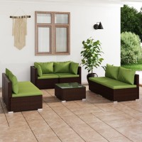 vidaXL 7 Piece Patio Lounge Set with Cushions Poly Rattan Brown