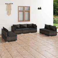 vidaXL 7 Piece Patio Lounge Set with Cushions Poly Rattan Gray