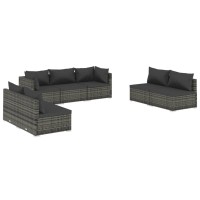 vidaXL 7 Piece Patio Lounge Set with Cushions Poly Rattan Gray