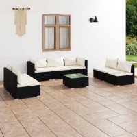 vidaXL 8 Piece Patio Lounge Set with Cushions Poly Rattan Black