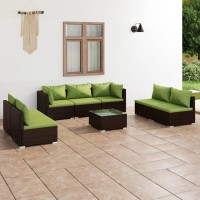 vidaXL 8 Piece Patio Lounge Set with Cushions Poly Rattan Brown