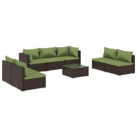 vidaXL 8 Piece Patio Lounge Set with Cushions Poly Rattan Brown