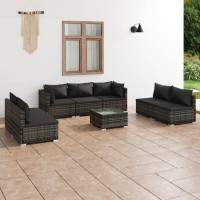 vidaXL 8 Piece Patio Lounge Set with Cushions Poly Rattan Gray