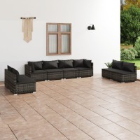 vidaXL 8 Piece Patio Lounge Set with Cushions Poly Rattan Gray