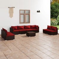 vidaXL 9 Piece Patio Lounge Set with Cushions Poly Rattan Brown