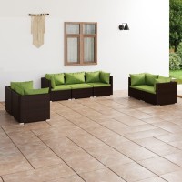 vidaXL 7 Piece Patio Lounge Set with Cushions Poly Rattan Brown