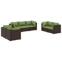 vidaXL 7 Piece Patio Lounge Set with Cushions Poly Rattan Brown