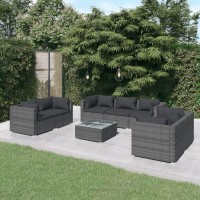 vidaXL 8 Piece Patio Lounge Set with Cushions Poly Rattan Gray