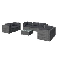 vidaXL 8 Piece Patio Lounge Set with Cushions Poly Rattan Gray