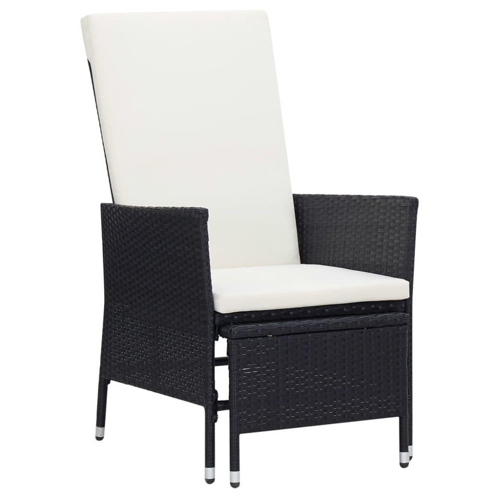 Vidaxl Reclining Patio Chair With Cushions Poly Rattan Black