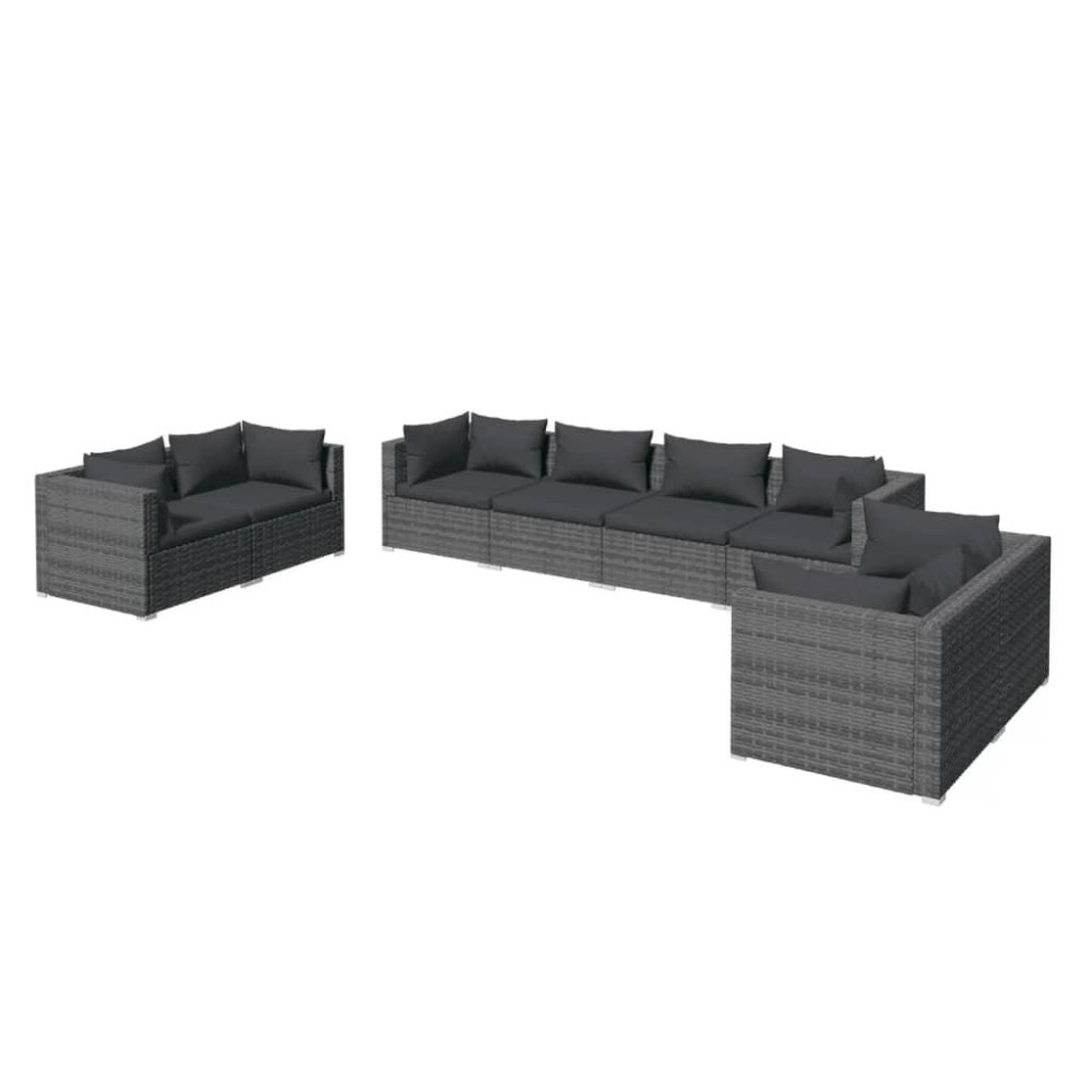 vidaXL 8 Piece Patio Lounge Set with Cushions Poly Rattan Gray