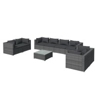 vidaXL 9 Piece Patio Lounge Set with Cushions Poly Rattan Gray