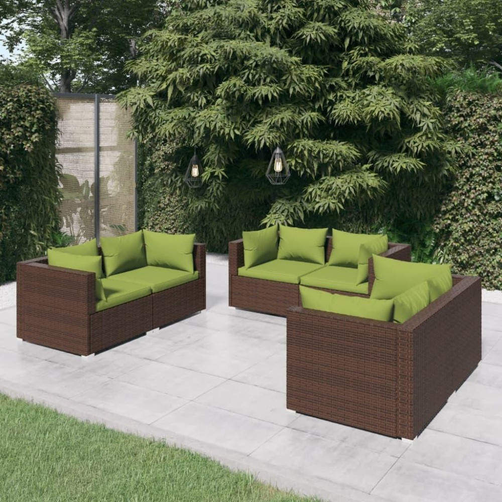 vidaXL 6 Piece Patio Lounge Set with Cushions Poly Rattan Brown