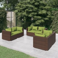 vidaXL 6 Piece Patio Lounge Set with Cushions Poly Rattan Brown