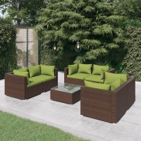 vidaXL 7 Piece Patio Lounge Set with Cushions Poly Rattan Brown