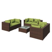 vidaXL 7 Piece Patio Lounge Set with Cushions Poly Rattan Brown