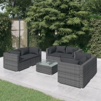 vidaXL 7 Piece Patio Lounge Set with Cushions Poly Rattan Gray