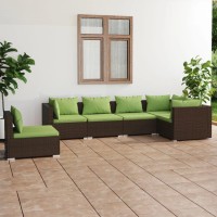 vidaXL 6 Piece Patio Lounge Set with Cushions Poly Rattan Brown