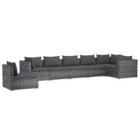 vidaXL 7 Piece Patio Lounge Set with Cushions Poly Rattan Gray