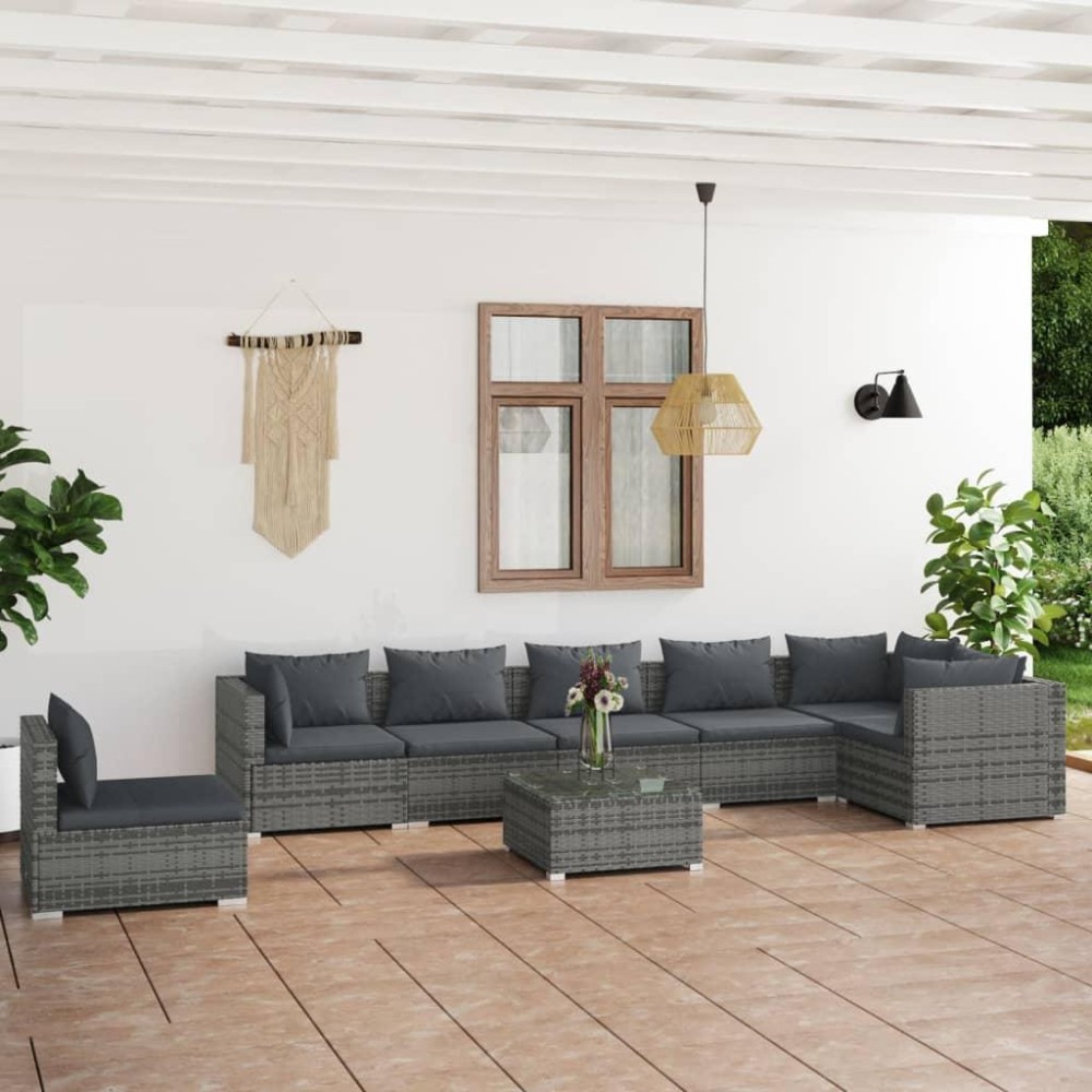 vidaXL 8 Piece Patio Lounge Set with Cushions Poly Rattan Gray