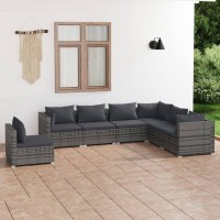 vidaXL 7 Piece Patio Lounge Set with Cushions Poly Rattan Gray