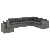 vidaXL 7 Piece Patio Lounge Set with Cushions Poly Rattan Gray